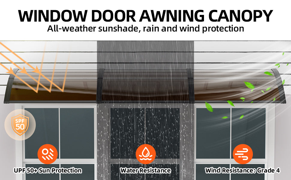 Toldo para puerta ventana UV lluvia nieve protección solar hoja hueca de policarbonato dosel exterior fácil de instalar