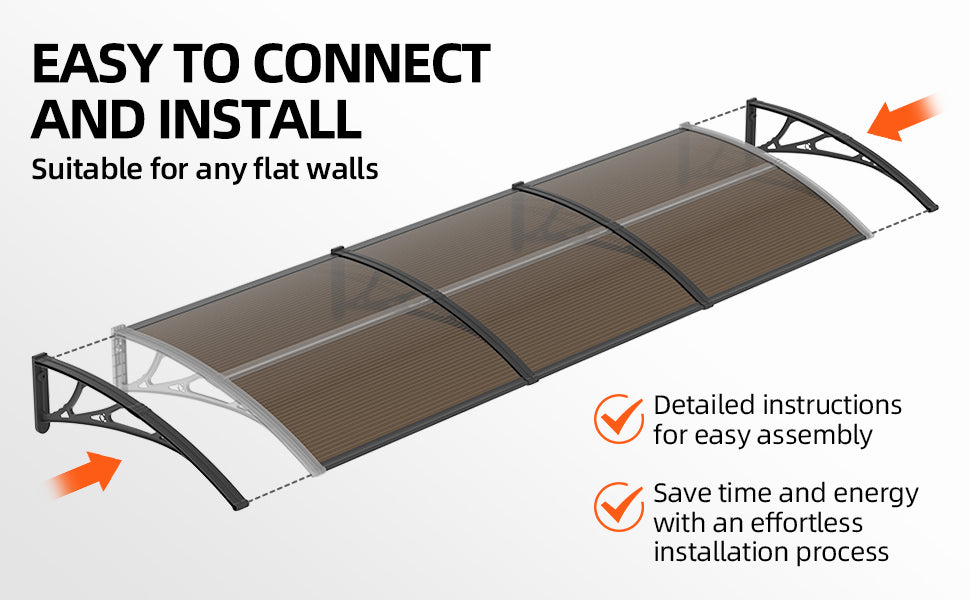 Toldo para puerta ventana UV lluvia nieve protección solar hoja hueca de policarbonato dosel exterior fácil de instalar