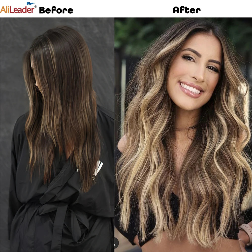 4 unids/set 20 pulgadas Clip de pelo sintético en postizos gruesos y largos ondulados para mujeres extensiones de cabello sintético de cabeza completa postizos ombré