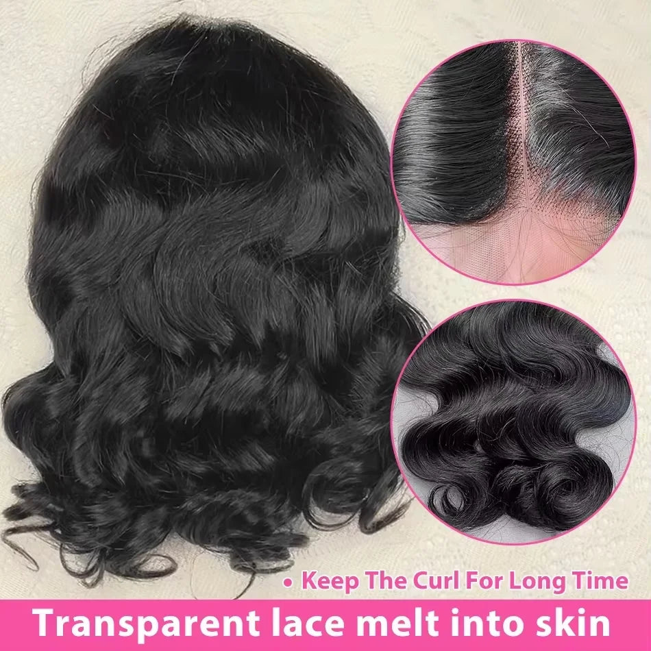 Peluca Frontal de encaje HD 250% ondulada, peluca Bob corto, cabello humano sin pegamento, cabello humano ondulado 13x4, pelucas frontales de encaje transparente para mujeres