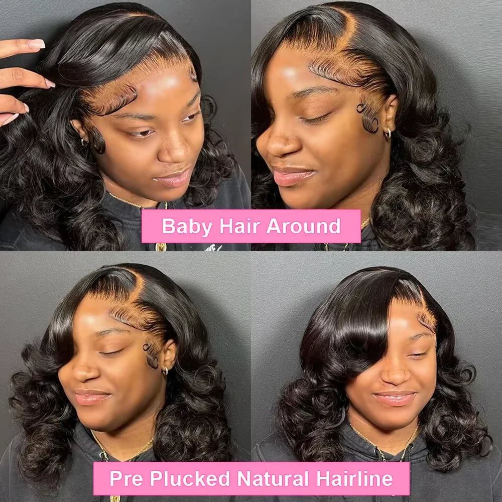 Peluca Frontal de encaje HD 250% ondulada, peluca Bob corto, cabello humano sin pegamento, cabello humano ondulado 13x4, pelucas frontales de encaje transparente para mujeres