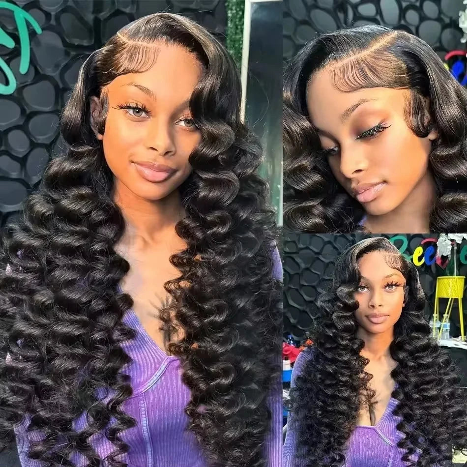 Peluca Frontal de onda profunda suelta de 30 pulgadas, cabello humano 13x4, peluca con malla Frontal rizada, pelucas de agua de encaje HD transparente, densidad 180 brasileña