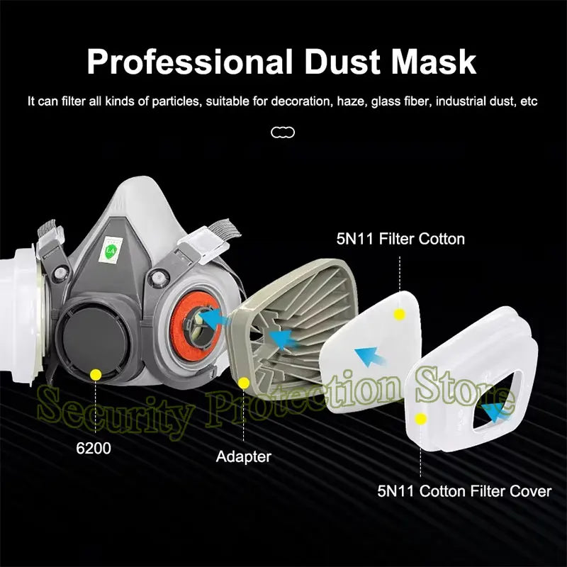 Mascarilla de Gas 6200, protector antipolvo de media cara, filtros de partÃÂculas 5N11, respirador de seguridad, pintura en aerosol para trabajo Industrial