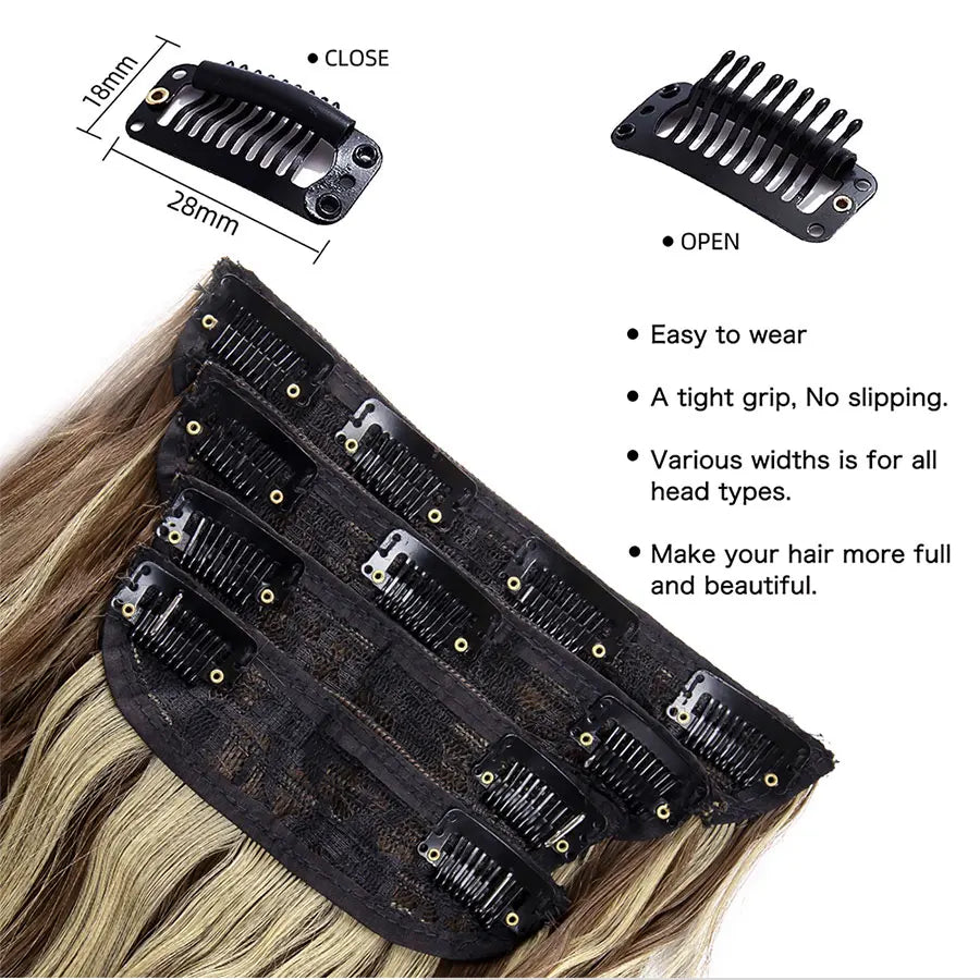 4 unids/set 20 pulgadas Clip de pelo sintético en postizos gruesos y largos ondulados para mujeres extensiones de cabello sintético de cabeza completa postizos ombré
