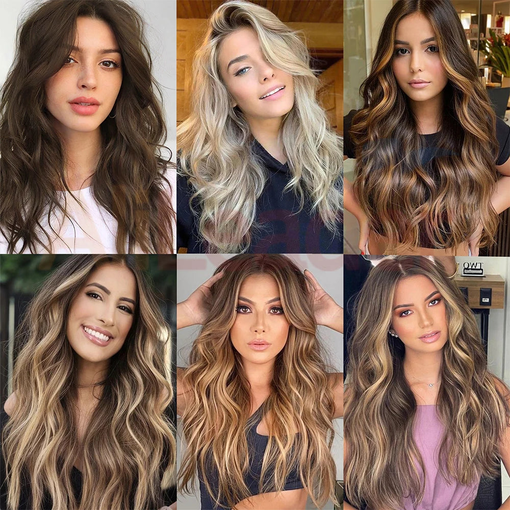 4 unids/set 20 pulgadas Clip de pelo sintético en postizos gruesos y largos ondulados para mujeres extensiones de cabello sintético de cabeza completa postizos ombré