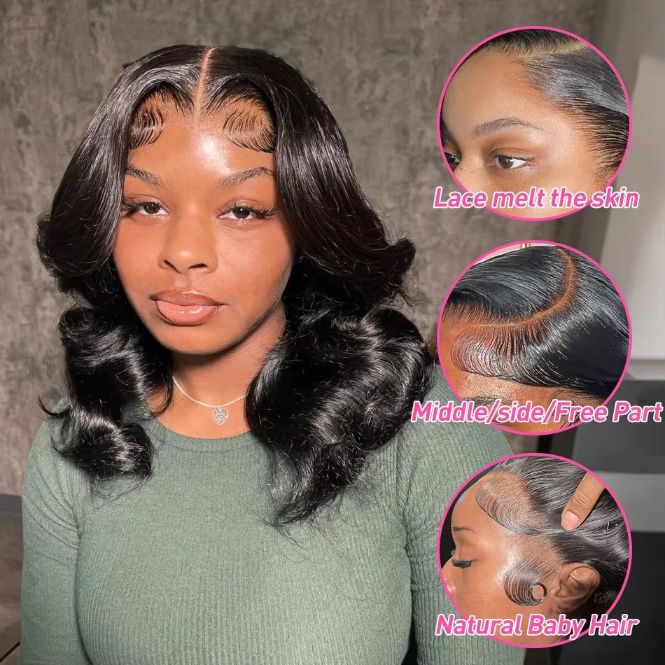 Peluca Frontal de encaje HD 250% ondulada, peluca Bob corto, cabello humano sin pegamento, cabello humano ondulado 13x4, pelucas frontales de encaje transparente para mujeres