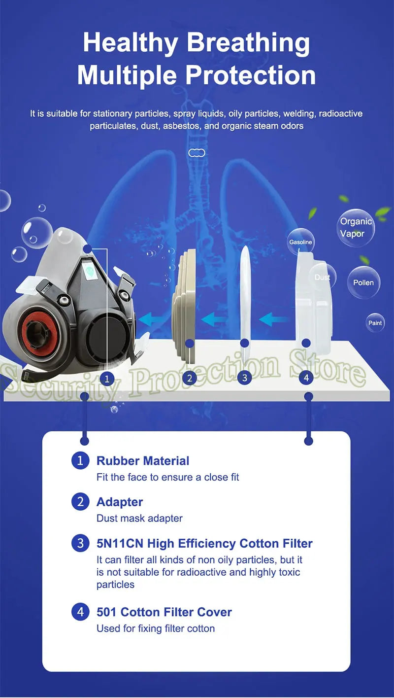 Mascarilla de Gas 6200, protector antipolvo de media cara, filtros de partÃÂculas 5N11, respirador de seguridad, pintura en aerosol para trabajo Industrial