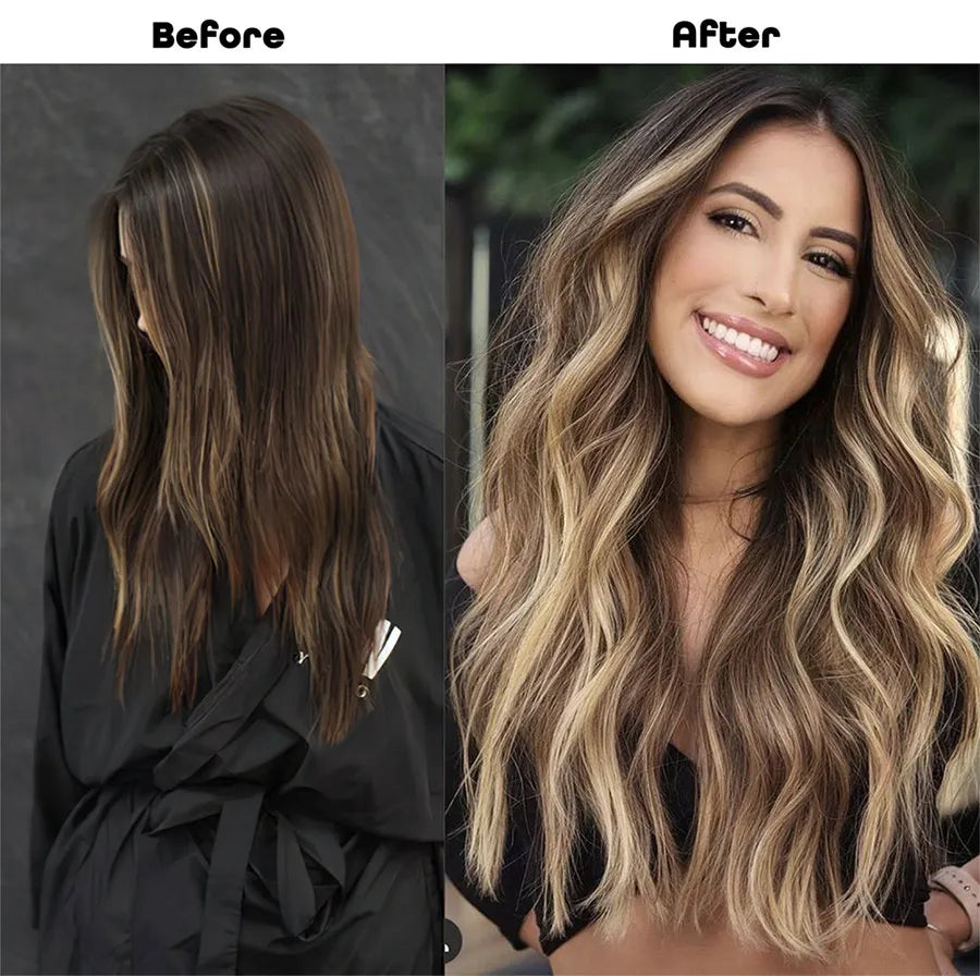 4 unids/set 20 pulgadas Clip de pelo sintético en postizos gruesos y largos ondulados para mujeres extensiones de cabello sintético de cabeza completa postizos ombré