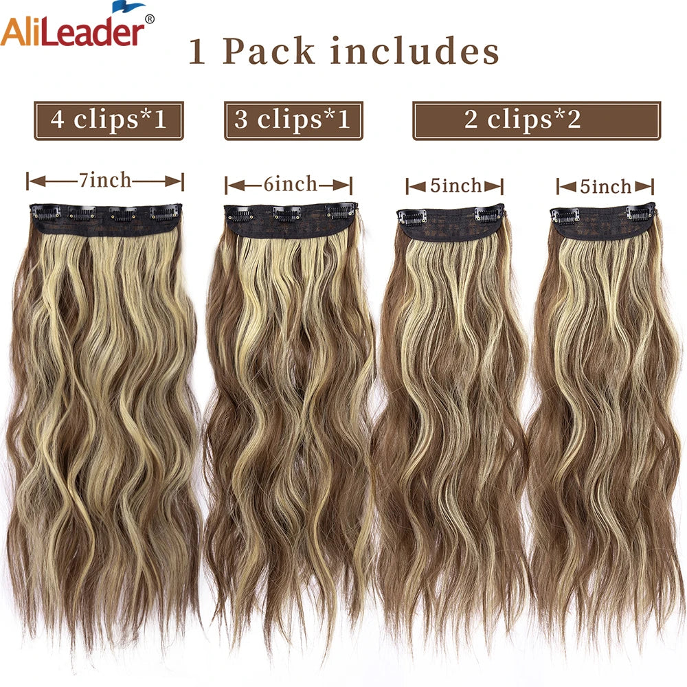 4 unids/set 20 pulgadas Clip de pelo sintético en postizos gruesos y largos ondulados para mujeres extensiones de cabello sintético de cabeza completa postizos ombré