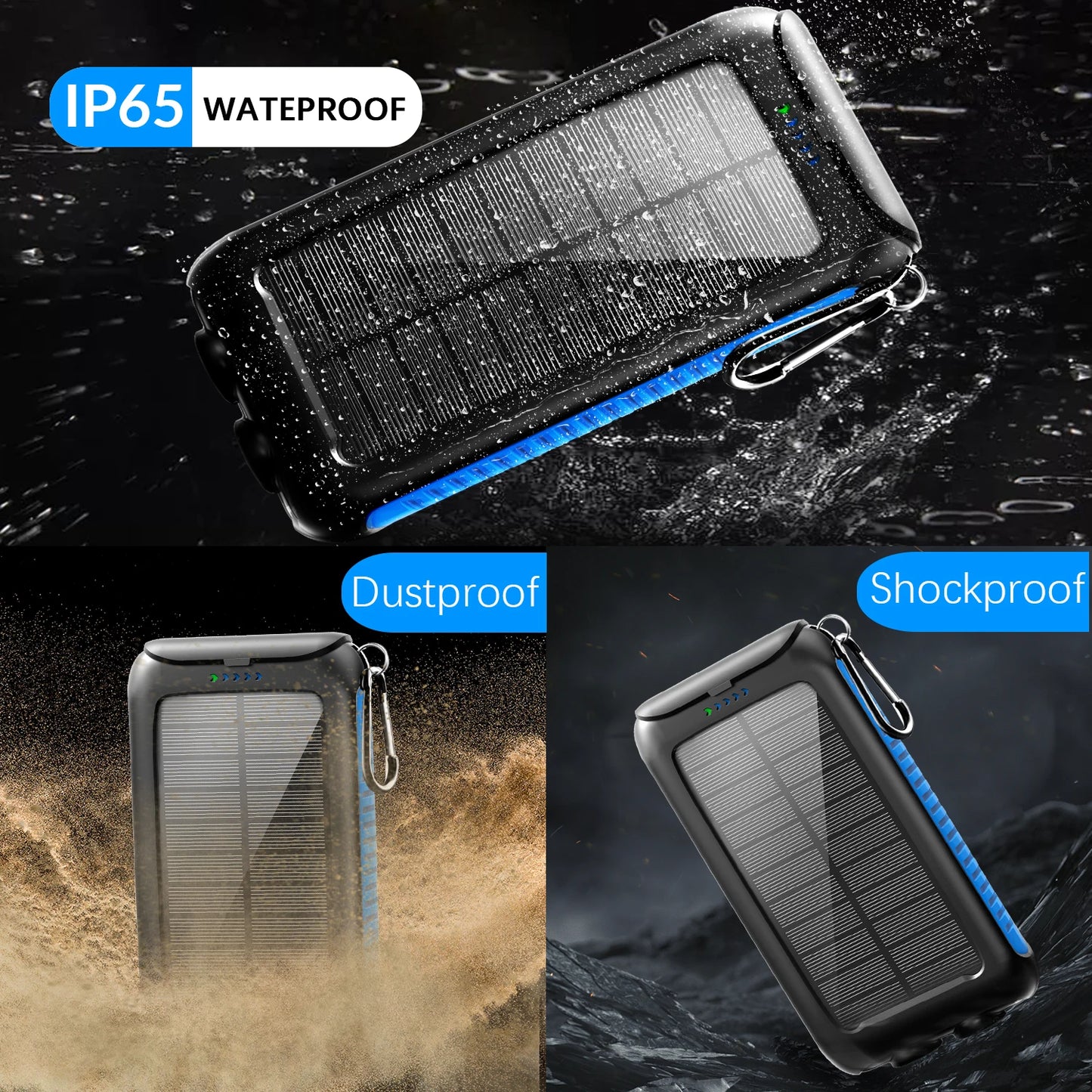Cargador portátil tipo banco de energÃa Solar de 38800mAh con USB Dual, carga rápida, resistente al agua, LED para teléfonos y tabletas para acampar al aire libre