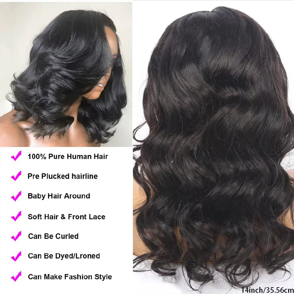 Peluca Frontal de encaje HD 250% ondulada, peluca Bob corto, cabello humano sin pegamento, cabello humano ondulado 13x4, pelucas frontales de encaje transparente para mujeres
