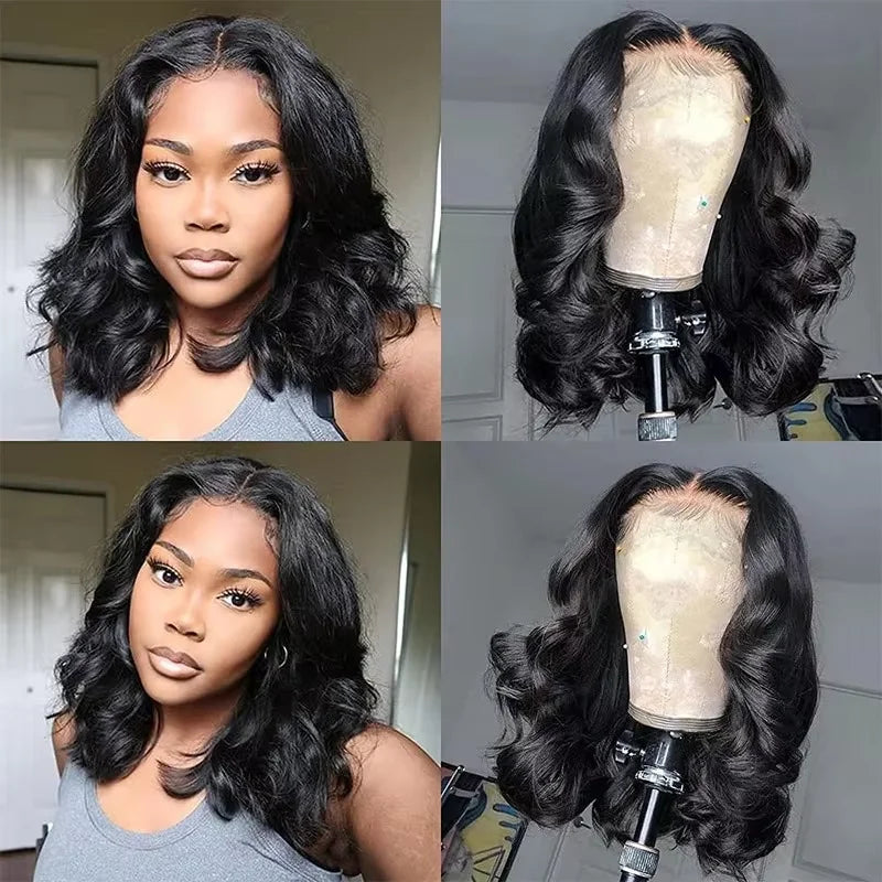 Peluca Frontal de encaje HD 250% ondulada, peluca Bob corto, cabello humano sin pegamento, cabello humano ondulado 13x4, pelucas frontales de encaje transparente para mujeres