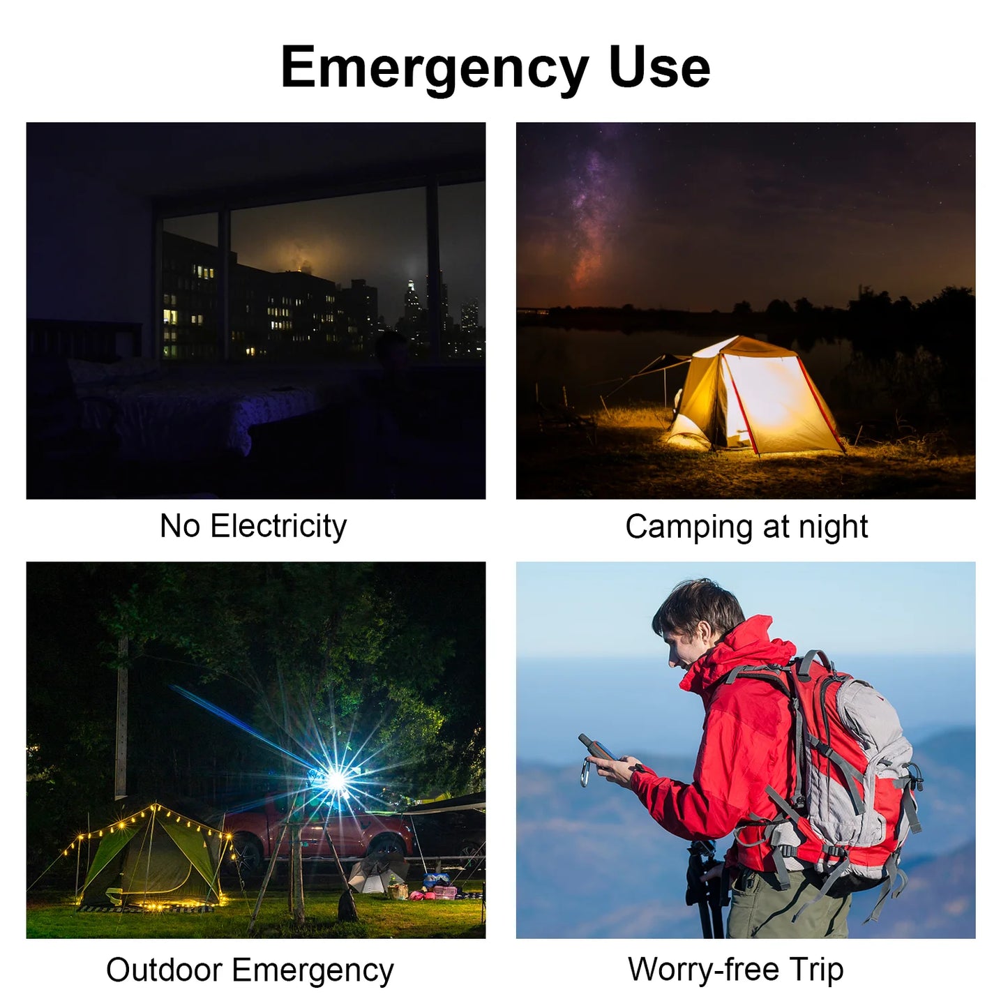 Banco de energÃa Solar de 10000mAh, portátil, resistente al agua, carga rápida, USB Dual, cargador para exteriores, luz LED para acampar, senderismo y viajes