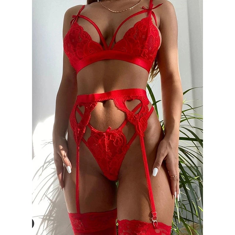 S-3XL Lenceria Babydoll de talla grande, ropa interior Ãntima para mujer, conjunto de bragas y sujetador, liguero con Tanga, conjunto de lencerÃa Sexy