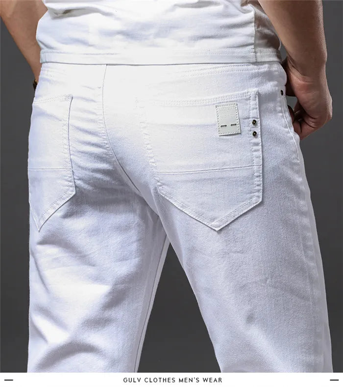 Pantalones vaqueros blancos para hombre, moda informal, estilo clásico, ajustados, suaves, pantalones elásticos avanzados de marca masculina