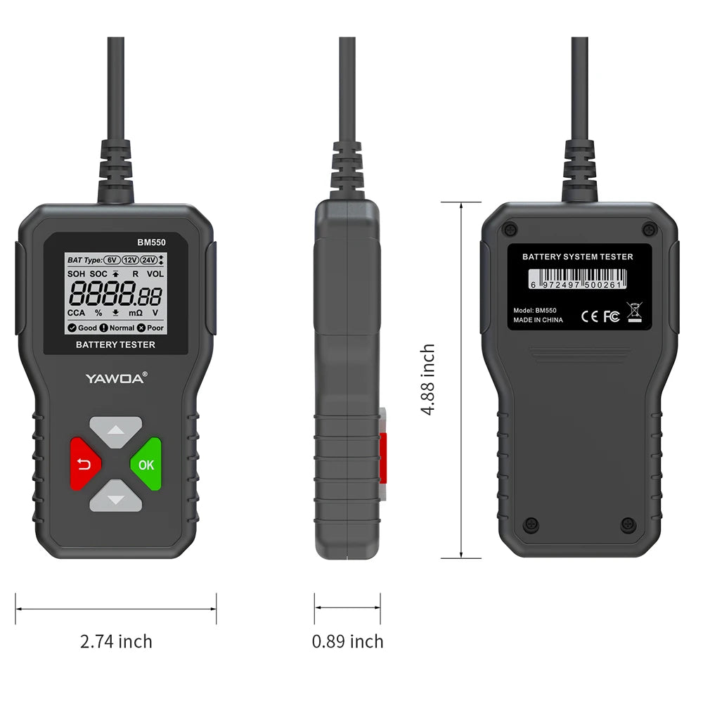KINGBOLEN BM550, BM550 PLUS probador de baterÃa de coche 6V 12V 24V sistema de baterÃa detectar analizador de baterÃa automático herramienta de baterÃa de coche SOC SOH