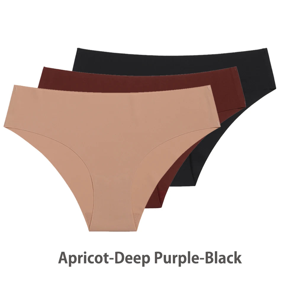 Conjunto de 3 uds de bragas sin costuras para mujer, ropa interior Sexy transpirable de cintura baja, bragas de seda sólidas, bragas invisibles sin costuras para mujer, calzones sin costura mujer