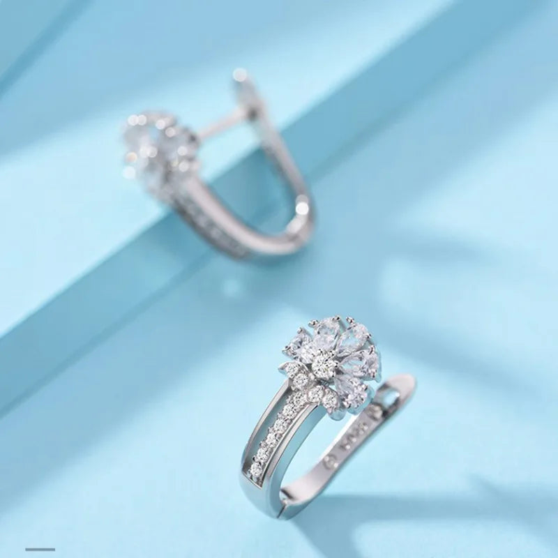 Joyería Fina, pendientes de plata de ley 925 con incrustaciones de pendientes de flores de cristal de circón, joyería encantadora para mujer, regalo de compromiso