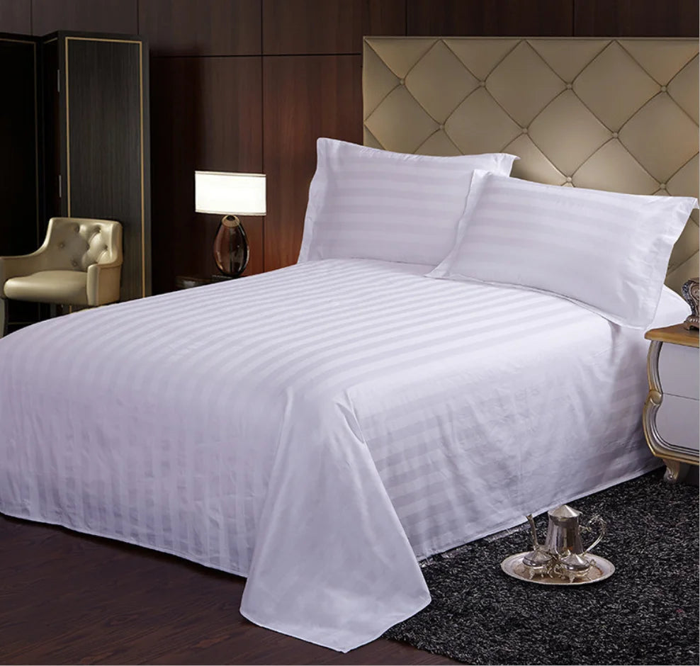 Juegos de cama de Hotel de algodón 100% con rayas de satén blanco, tamaño Queen y King, funda nórdica de Color sólido, sábanas, fundas de almohada, textiles para el hogar