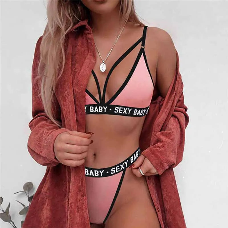 S-3XL Lenceria Babydoll de talla grande, ropa interior Ãntima para mujer, conjunto de bragas y sujetador, liguero con Tanga, conjunto de lencerÃa Sexy
