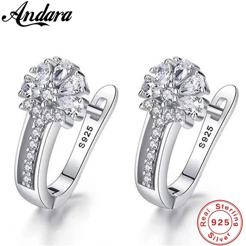 Joyería Fina, pendientes de plata de ley 925 con incrustaciones de pendientes de flores de cristal de circón, joyería encantadora para mujer, regalo de compromiso