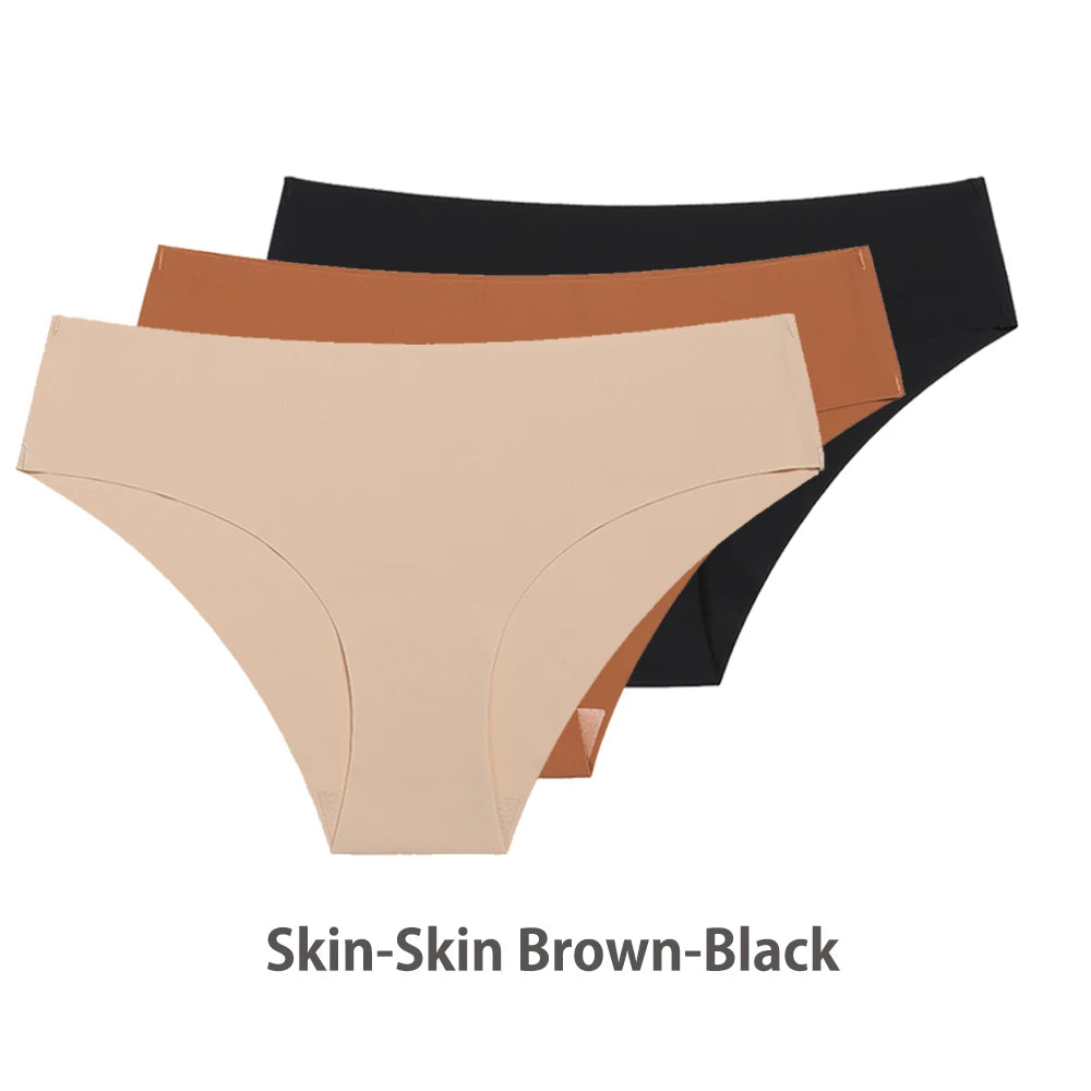 Conjunto de 3 uds de bragas sin costuras para mujer, ropa interior Sexy transpirable de cintura baja, bragas de seda sólidas, bragas invisibles sin costuras para mujer, calzones sin costura mujer