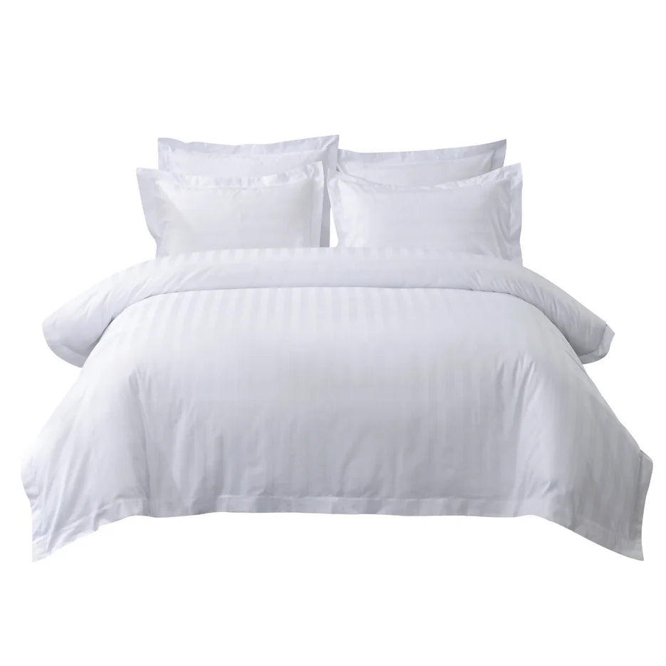 Juegos de cama de Hotel de algodón 100% con rayas de satén blanco, tamaño Queen y King, funda nórdica de Color sólido, sábanas, fundas de almohada, textiles para el hogar