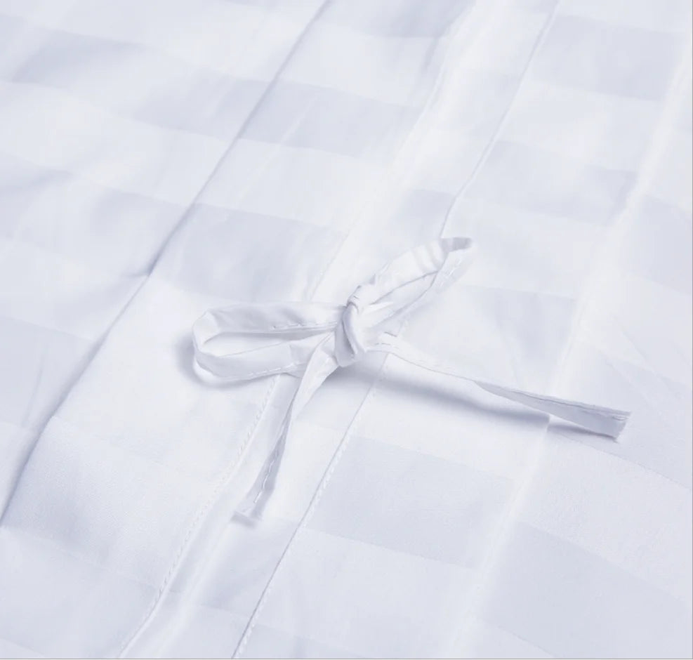 Juegos de cama de Hotel de algodón 100% con rayas de satén blanco, tamaño Queen y King, funda nórdica de Color sólido, sábanas, fundas de almohada, textiles para el hogar