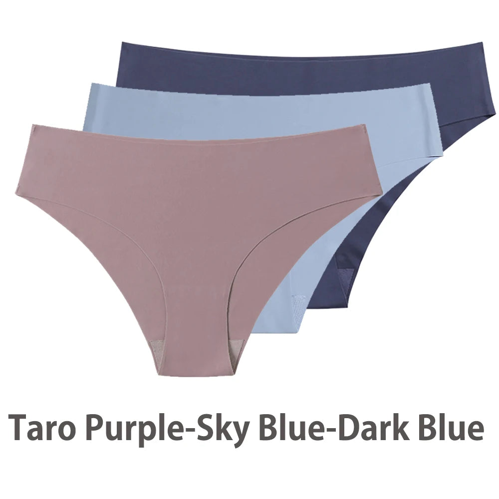 Conjunto de 3 uds de bragas sin costuras para mujer, ropa interior Sexy transpirable de cintura baja, bragas de seda sólidas, bragas invisibles sin costuras para mujer, calzones sin costura mujer