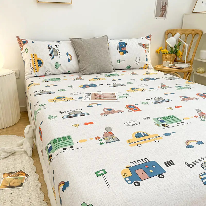 Bonenjoy-sábana bajera de algodón puro con estampado de dibujos animados de coche, funda de cama elástica, Sábana inferior individual, tamaño Queen, sin funda de almohada, 1 unidad