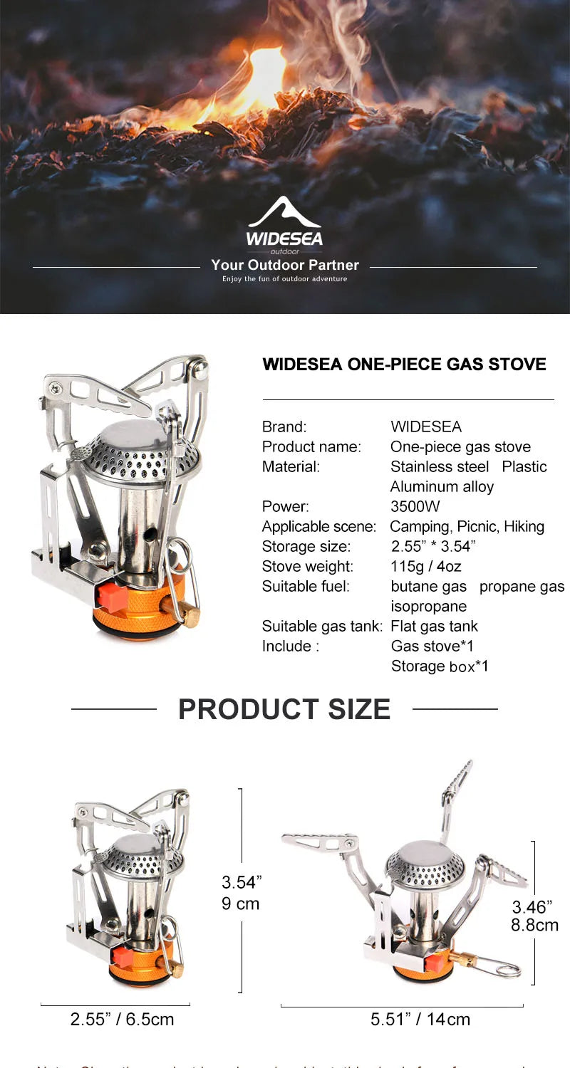 Widesea-estufa de Gas de una pieza para acampar, calentador, quemador turístico, plegable, pícnic al aire libre, suministros de equipo de cocina, horno de supervivencia