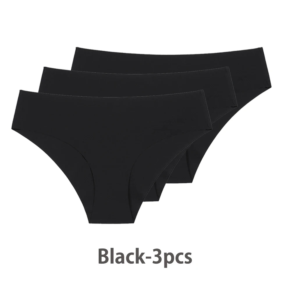 Conjunto de 3 uds de bragas sin costuras para mujer, ropa interior Sexy transpirable de cintura baja, bragas de seda sólidas, bragas invisibles sin costuras para mujer, calzones sin costura mujer