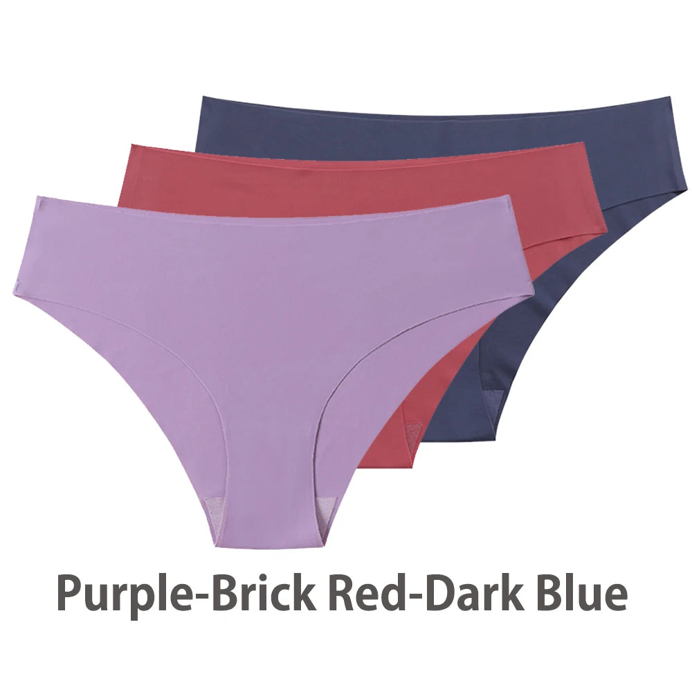 Conjunto de 3 uds de bragas sin costuras para mujer, ropa interior Sexy transpirable de cintura baja, bragas de seda sólidas, bragas invisibles sin costuras para mujer, calzones sin costura mujer