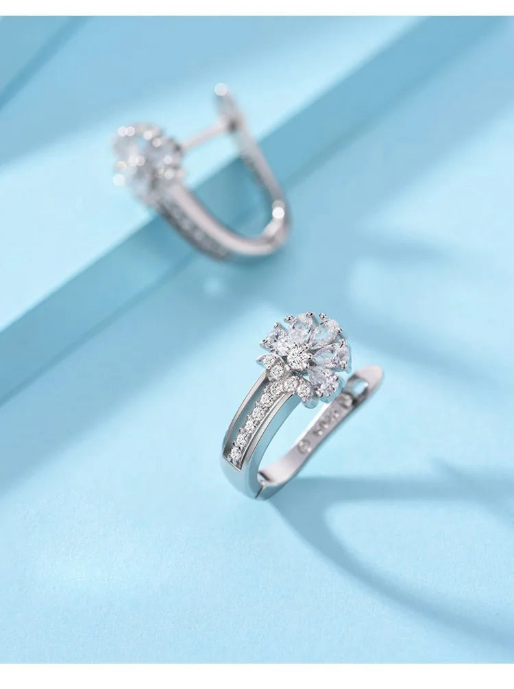 Joyería Fina, pendientes de plata de ley 925 con incrustaciones de pendientes de flores de cristal de circón, joyería encantadora para mujer, regalo de compromiso