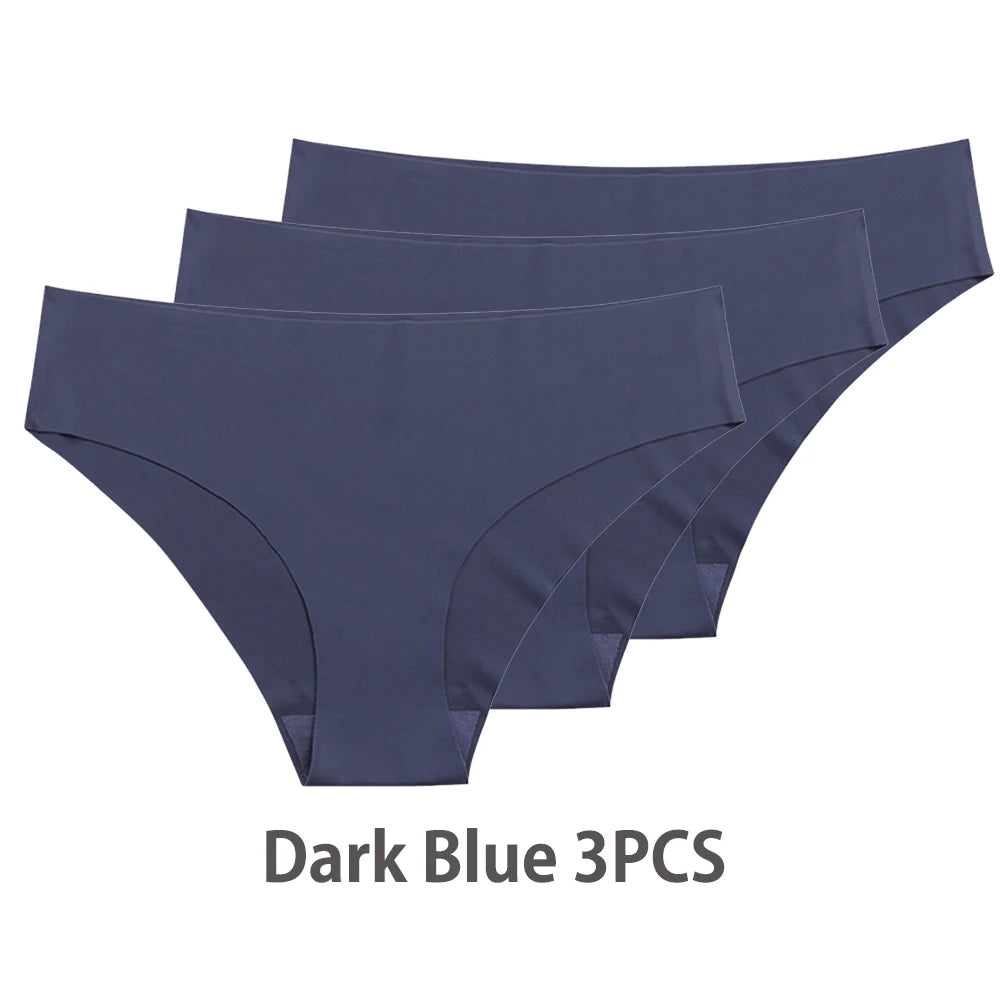 Conjunto de 3 uds de bragas sin costuras para mujer, ropa interior Sexy transpirable de cintura baja, bragas de seda sólidas, bragas invisibles sin costuras para mujer, calzones sin costura mujer