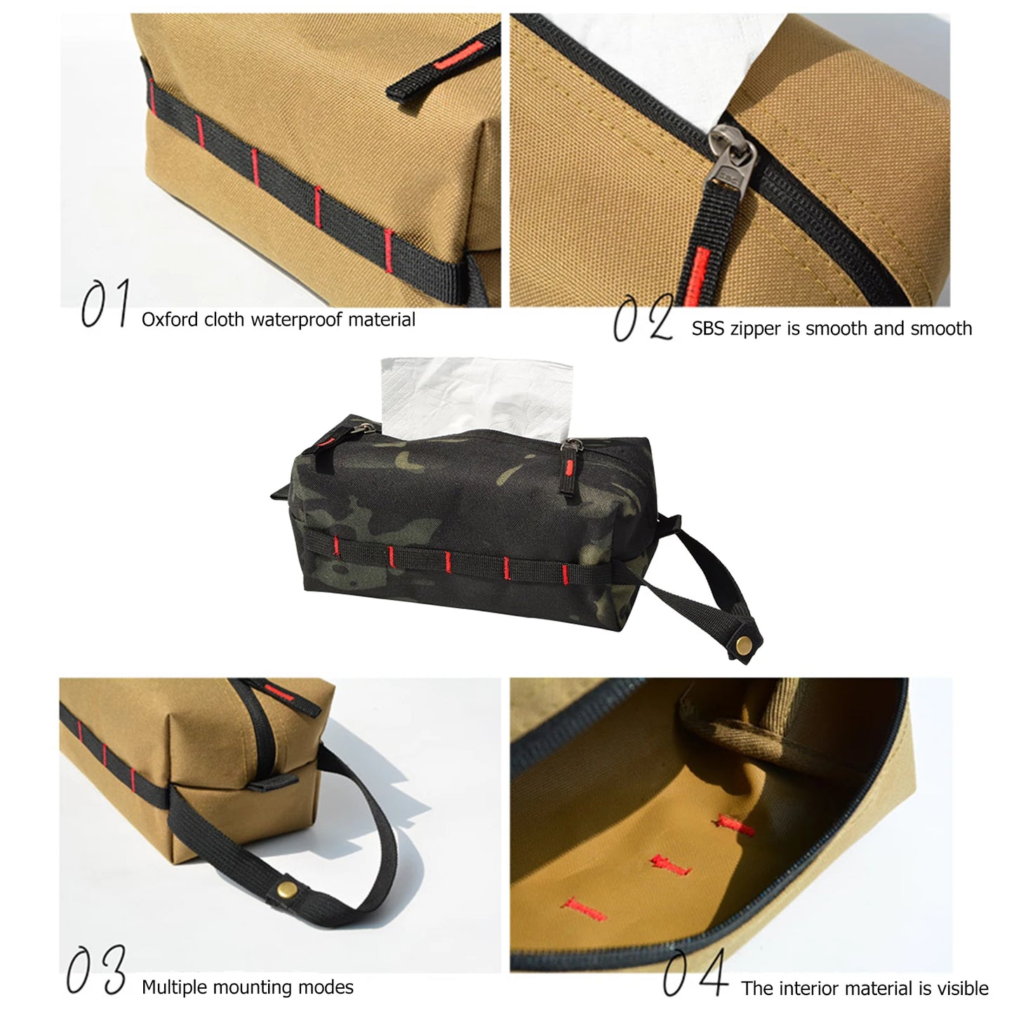 Caja de pañuelos de tela Oxford impermeable, dispensador de pañuelos faciales, soporte de caja, bolsa de almacenamiento para acampar al aire libre y senderismo