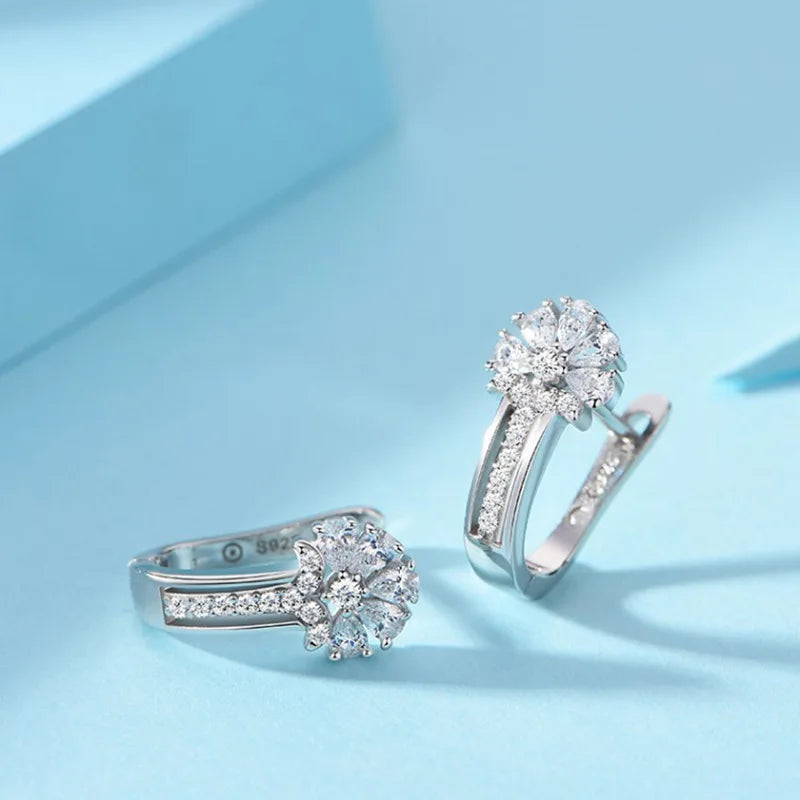 Joyería Fina, pendientes de plata de ley 925 con incrustaciones de pendientes de flores de cristal de circón, joyería encantadora para mujer, regalo de compromiso