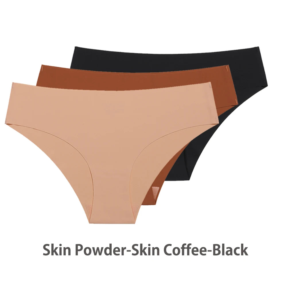 Conjunto de 3 uds de bragas sin costuras para mujer, ropa interior Sexy transpirable de cintura baja, bragas de seda sólidas, bragas invisibles sin costuras para mujer, calzones sin costura mujer