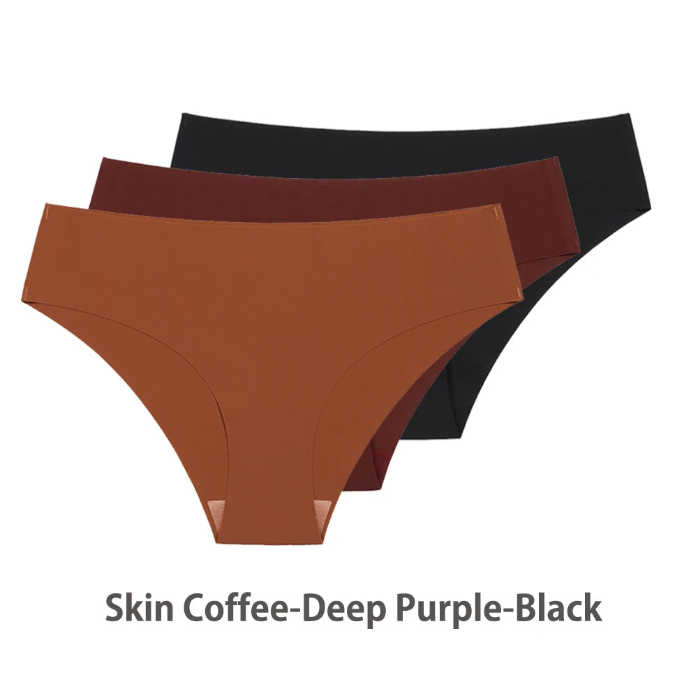 Conjunto de 3 uds de bragas sin costuras para mujer, ropa interior Sexy transpirable de cintura baja, bragas de seda sólidas, bragas invisibles sin costuras para mujer, calzones sin costura mujer