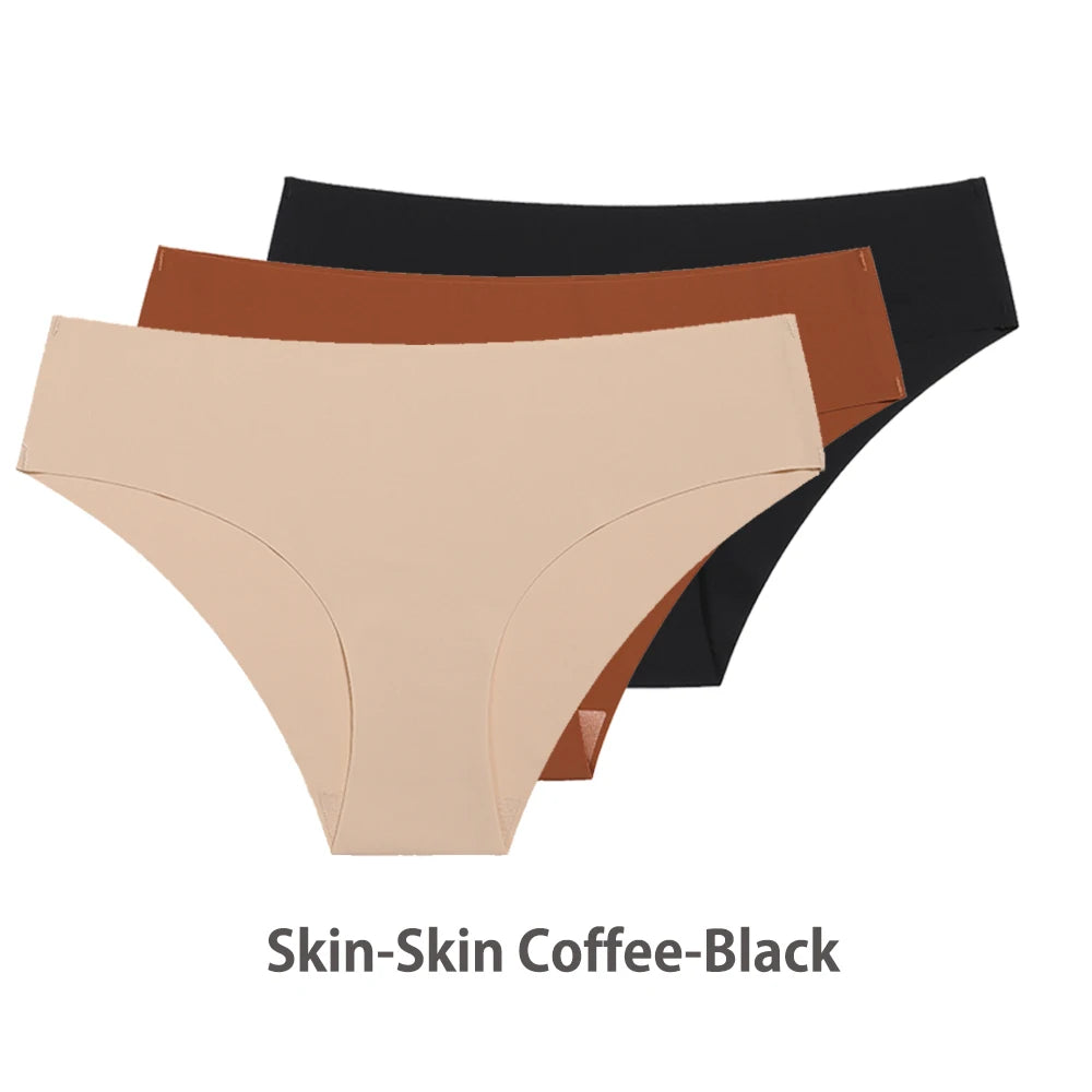 Conjunto de 3 uds de bragas sin costuras para mujer, ropa interior Sexy transpirable de cintura baja, bragas de seda sólidas, bragas invisibles sin costuras para mujer, calzones sin costura mujer