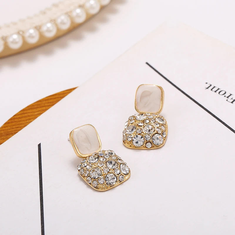 Nuevos pendientes geométricos de cristal brillante púrpura Vintage para mujer, pendientes de gota finos y encantadores, joyerÃa