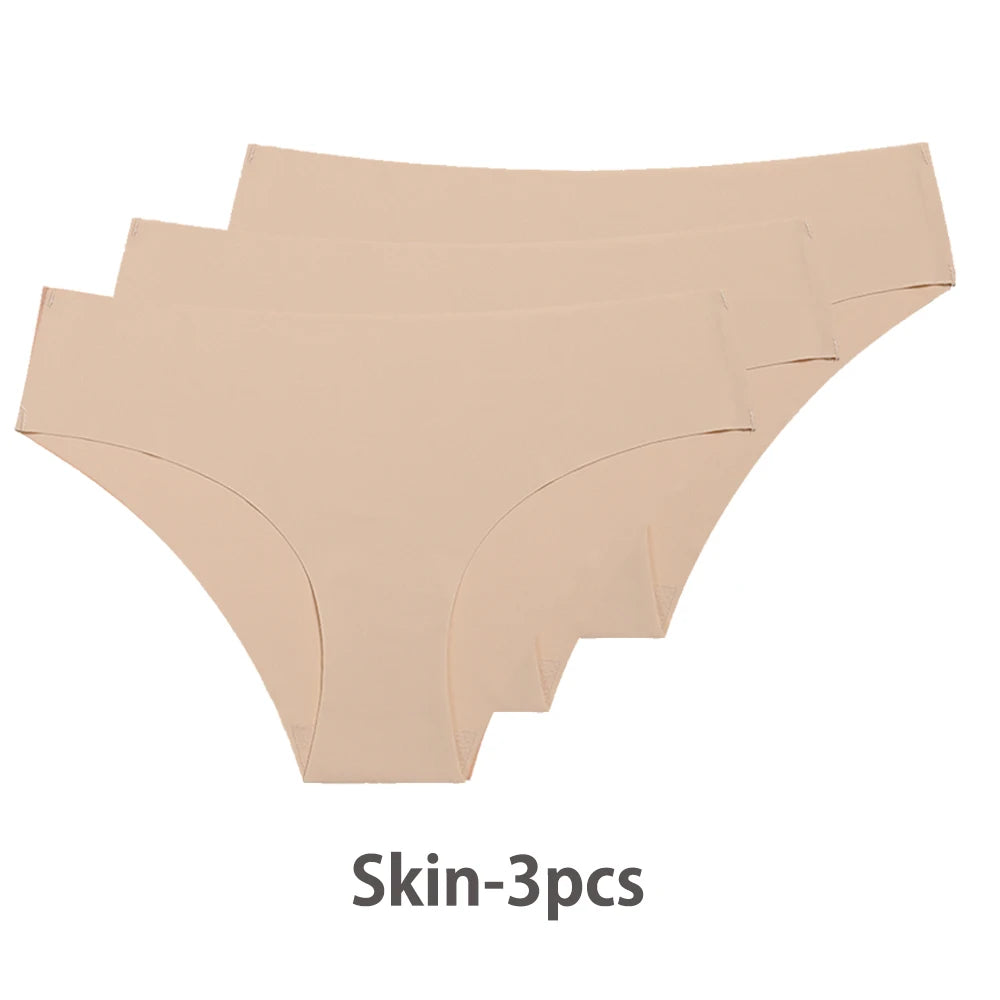 Conjunto de 3 uds de bragas sin costuras para mujer, ropa interior Sexy transpirable de cintura baja, bragas de seda sólidas, bragas invisibles sin costuras para mujer, calzones sin costura mujer
