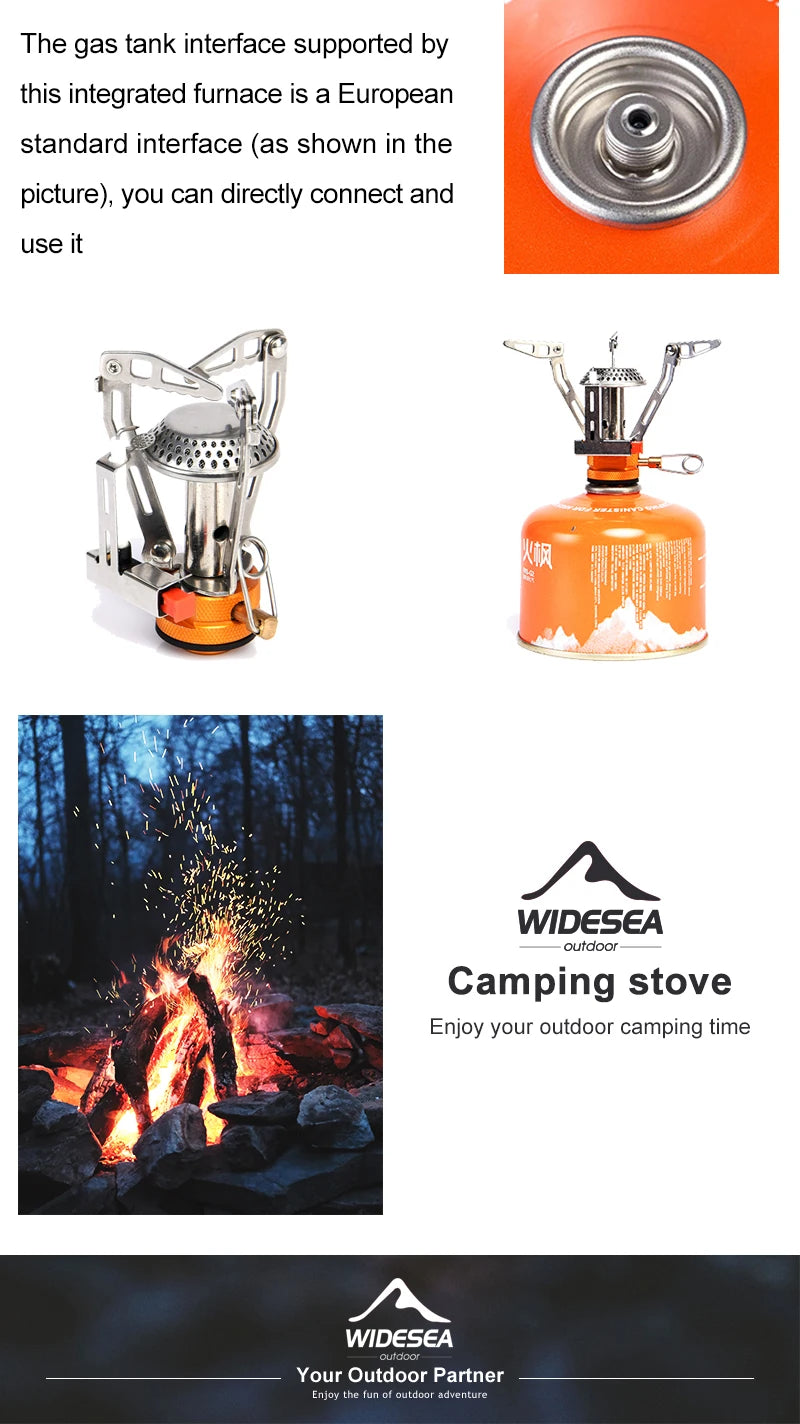 Widesea-estufa de Gas de una pieza para acampar, calentador, quemador turístico, plegable, pícnic al aire libre, suministros de equipo de cocina, horno de supervivencia