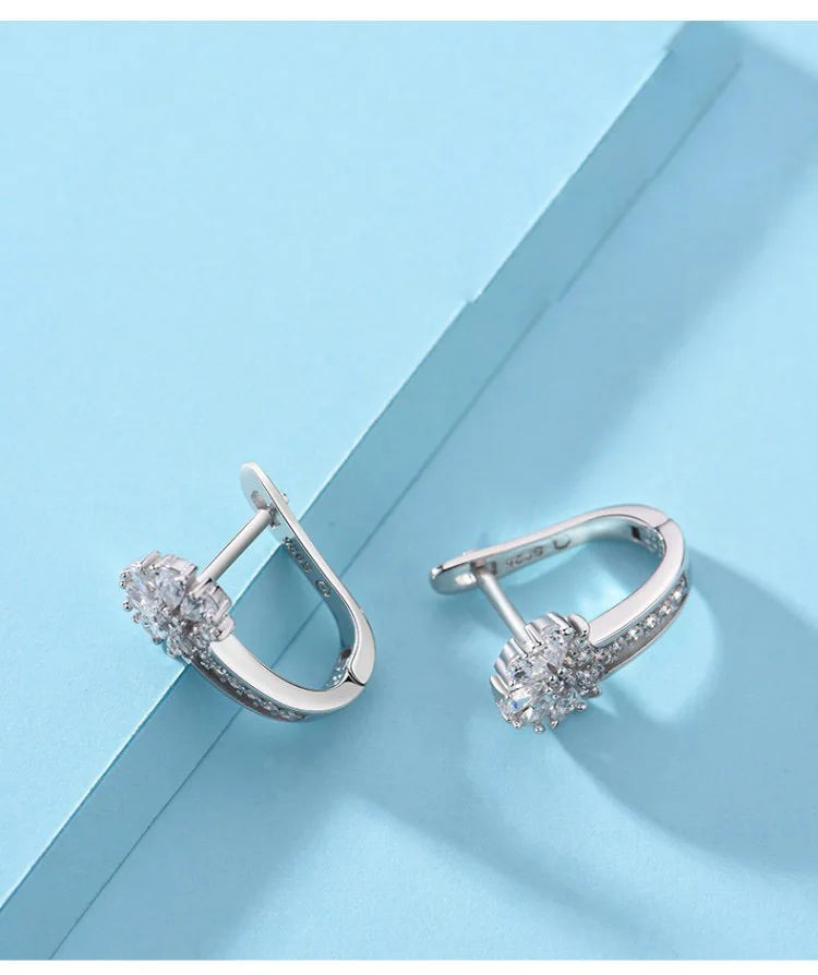 Joyería Fina, pendientes de plata de ley 925 con incrustaciones de pendientes de flores de cristal de circón, joyería encantadora para mujer, regalo de compromiso