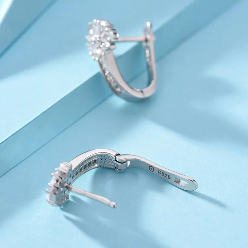 Joyería Fina, pendientes de plata de ley 925 con incrustaciones de pendientes de flores de cristal de circón, joyería encantadora para mujer, regalo de compromiso