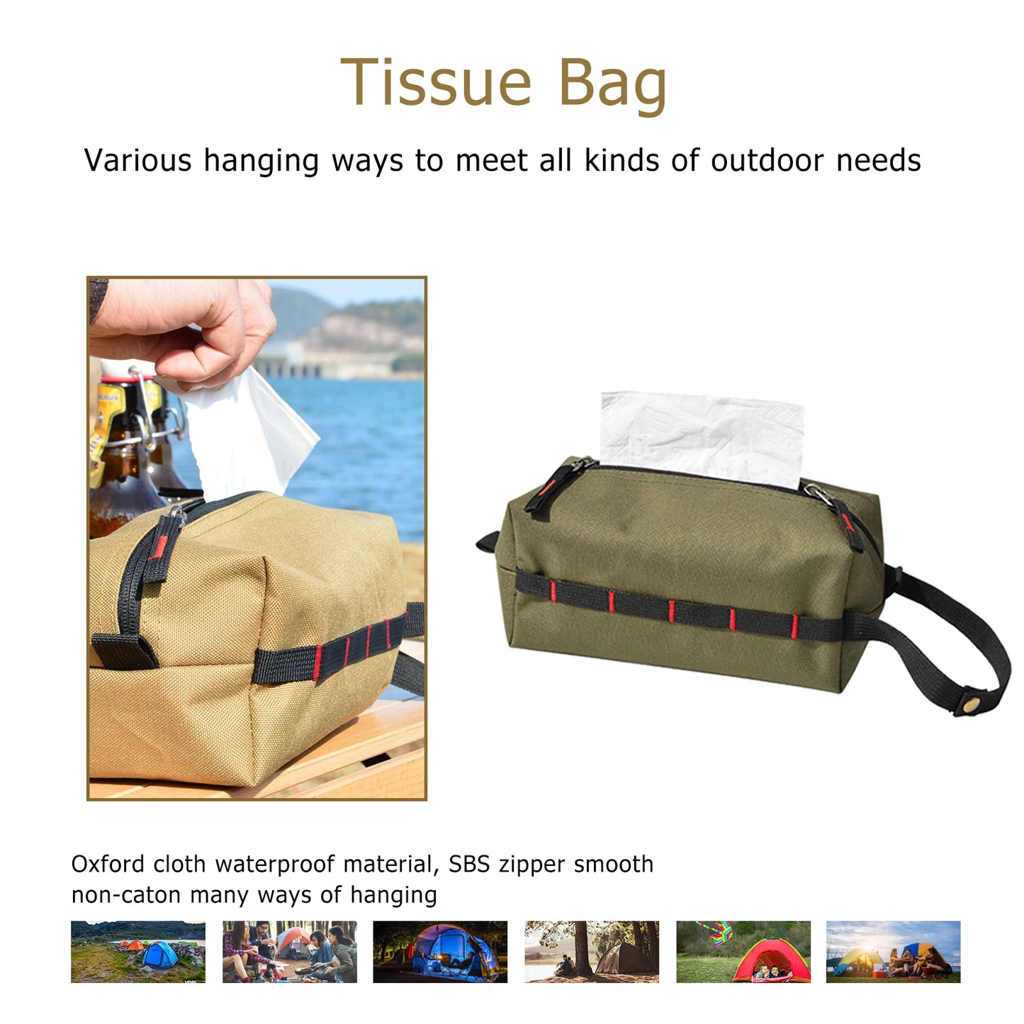 Caja de pañuelos de tela Oxford impermeable, dispensador de pañuelos faciales, soporte de caja, bolsa de almacenamiento para acampar al aire libre y senderismo