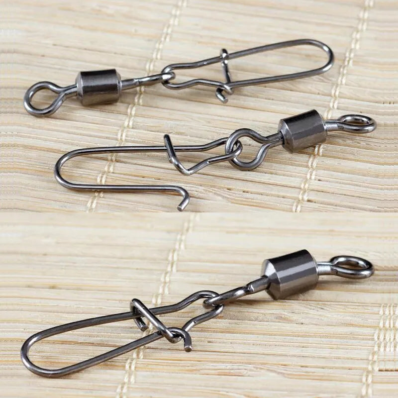 100 Uds rodamiento giratorio conector de pesca giratorio con broche giratorio de acero inoxidable señuelo de pesca gancho accesorios de pesca