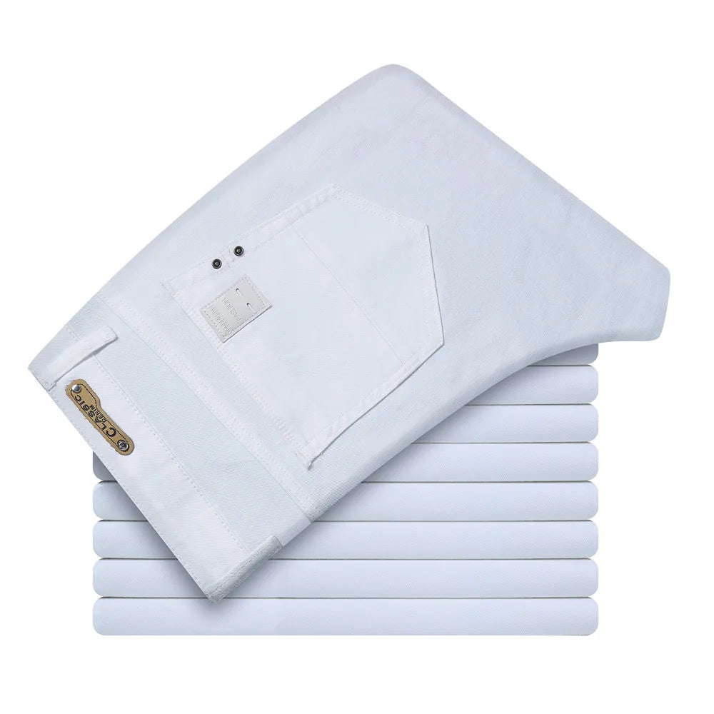 Pantalones vaqueros blancos para hombre, moda informal, estilo clásico, ajustados, suaves, pantalones elásticos avanzados de marca masculina
