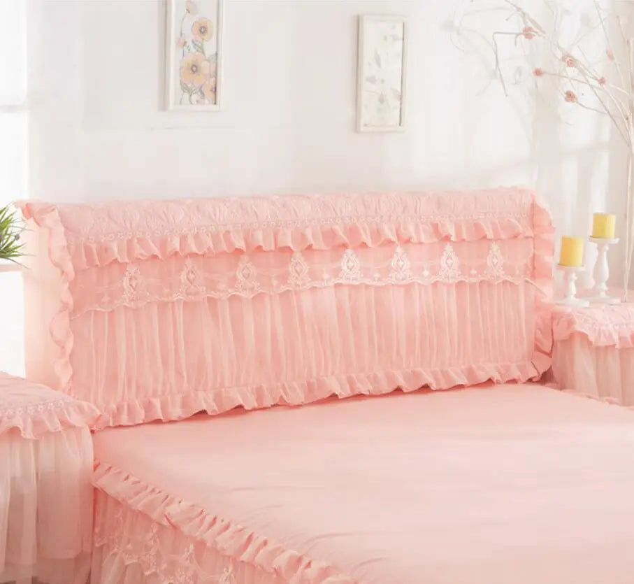 Ropa de cama de princesa de encaje de estilo coreano, faldas de cama, fundas de almohada, 100% de algodón, colchas Beige, funda de cama, textiles para el hogar de Color sólido