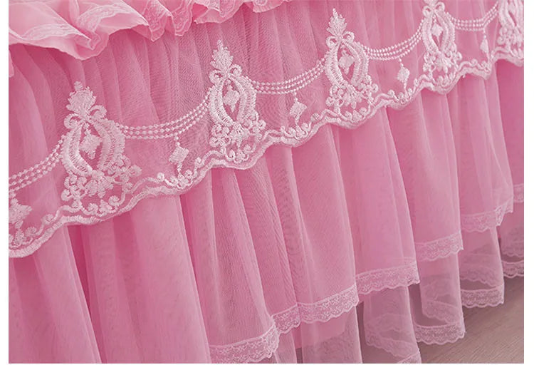 Ropa de cama de princesa de encaje de estilo coreano, faldas de cama, fundas de almohada, 100% de algodón, colchas Beige, funda de cama, textiles para el hogar de Color sólido